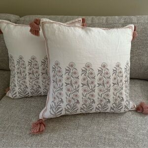 Pair of Serena & Lily Milwood Linen Throw Pillows with Tassels